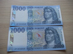 1.000 Forint  2 db Sorszámkövető 2023  A képen látható Szép  Új állapotban