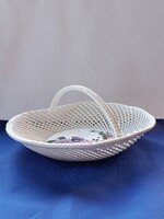 Retro városlődi fonott, kézzel festett keménycserép füles KOSÁR / ASZTALKÖZÉP / KÍNÁLÓ