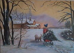 Hazafelé, olaj, vásznon
