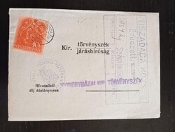 D210663 Nyíregyházi Kir. Törvényszék – kézbesítési bizonyítvány, Tiszaszada 1938