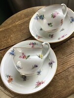 Antik kézzel festett Meisseni porcelán csésze pár aljjal