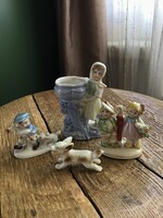 Kis antik porcelán figurák és ibolya tartó kis figurális váza, egyben
