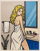 JuKa – Pillantás | Modern női pop art festmény, akril vásznon, 90×70 cm