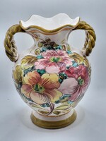 Antik/Vintage kézzel festett olasz majolika kerámia váza – Bassano stílus 25cm