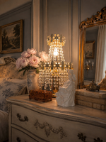 Exkluzív Antik Sárgaréz Kristály Asztali Lámpa (Hollywood Regency) – Kifogástalan Állapotban