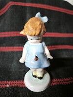 Retro bodrogkeresztúri kerámia katicás kislány figura (hibátlan / korának megfelelő állapotban)