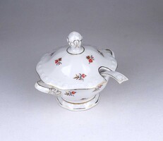 2B345 Old Flawless Zsolnay Porcelain Sugar Bowl with Porcelain Spoon