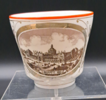 Antik Budapest 1885 emlék porcelán csésze, Országos Általános Kiállítás, Iparcsarnok látképpel