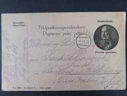 I. világháborús K.u.K. tábori postai levelezőlap Ferenc József portréval 1915
