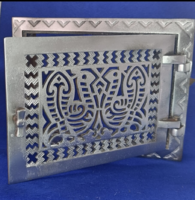 Art deco öntöttvas  ,kromozott,cserépkályha melegítőajtó (áttört szellőzőajtó)  MÉDI jelzéssel