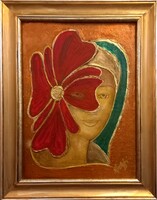 TITOKZAT. Prima díjas művésztől, a női titokzatosság képe. 37X30 cm, Károlyfi Zsófia(1952-)