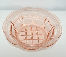 Salgótarjáni Art Déco rózsaszín préselt üveg tál (21x6 cm) – Hibátlan