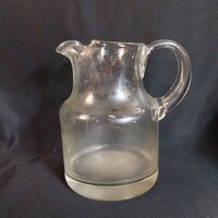 Hollóházi vintage glass jug (13 cm) – Rare with ice-etched / sandblasted logo