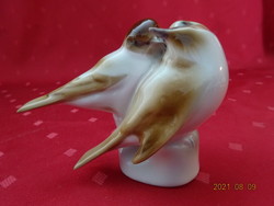 Zsolnay porcelán figura, barna tollú madárpár, magassága 9 cm. Vanneki!