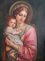 Madonna a gyermekkel (Caravaggio után szabadon – olajfestmény, 40x50 cm