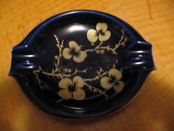 Retro hollóházi porcelán kobalt kék és arany hamutál