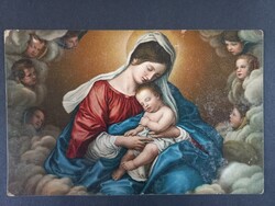 Antik vallásos képeslap Madonna a gyermek Jézussal és angyalokkal Stengel
