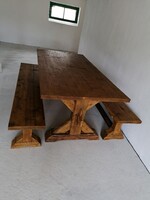 Table, bench, rustic pine wood, recycled material
