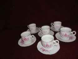 MZ csehszlovák porcelán kávéskészlet 15 darabos. Hófehér alapon rózsaszín virággal. Vanneki!