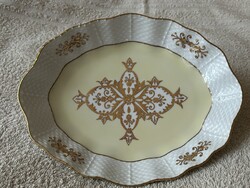 Herendi porcelán dísztál, 22x17 cm exkluzív, dús arany mintával , Csuporné mester festő jelzésével