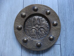 BRONZ IPARMŰVÉSZ JELZETT FALI TÁL - SZENT ISTVÁN ÉS GIZELLA JELENET - 22,8 CM ÁTMÉRŐ