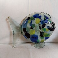 Retro muranói stílusú millefiori üveg hal figura / dísztárgy – 18x22 cm