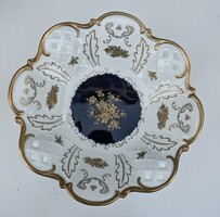 Reichenbach áttört porcelán dísztál, kézi aranyozással – GDR, 28 cm