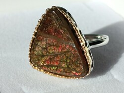 Kanadai ammolite gyűrű – 15 ct – 925 sterling ezüst, kéttónusú aranyozással