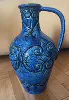 Magas ikonikus Aldo Londi, olasz Bitossi, Rimini Blue kerámia padló váza, 31 cm