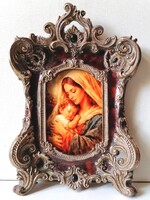 Mária a kis Jézussal, porcelánra készült kép barokk keretben