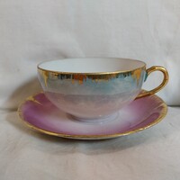 Vintage osztrák Eigl porcelán mokkás csésze és alj lüszteres mázzal és aranyozással