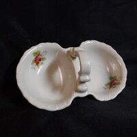 Zsolnay porcelán osztott fűszertartó / kínálóka rózsamintával