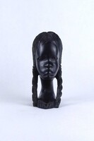 2B353 Régi faragott egzotikus szobor afrikai női fej fafaragás 16 cm