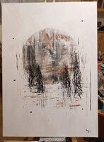 Belső táj – kortárs absztrakt akrilfestmény, 50×70 cm