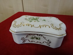 Hollóházi porcelán, Erika mintás bonbonier, hossza 15,5 cm.  Jókai