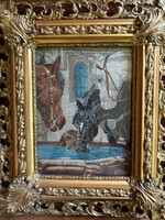 Wiehler Gobelin – „Pferde an der Tränke / Lovak az itatónál” – 43 × 32 cm, díszes keretben