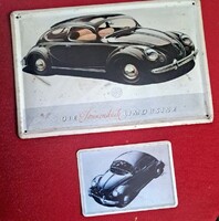 2 DB AUTÓS LEMEZ PLAKÁT Napfénytető szedán, VW Beetle napfénytetővel,