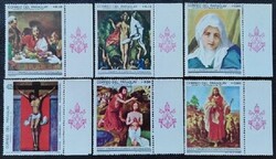 KS747sz / Paraguay 1968 VI. Pál pápa látogatása Columbiában festmények bélyegsor postatiszta ívszéli