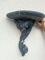 Faragott fa falikonzol, polc, virágtartó