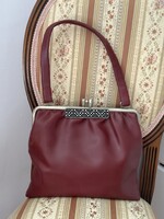 Elegáns, vintage stílusú bordó női kézitáska / retikül díszes kerettel