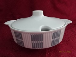 LILIEN porcelán Ausztria, szürke csíkos leveses tál. Vanneki!