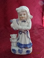 Porcelán figura, muzsikus lány a cicával, magassága 15 cm. Vanneki!