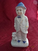 Porcelán figura, kisfiú a kutyával, magassága 12,5 cm. Vanneki!