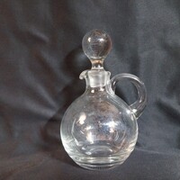 Retro round glass vinegar / oil dispenser with cut glass stopper (14x8 cm)