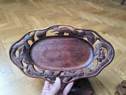 Dragons and Serving Trays in Teak Wood, Set of 3 with Dragon Design