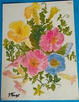 Olvashatatlan jelzés : Virág (hibiszkusz ?) csendélet zománckép aluminiumon
