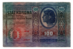 100 Korona Bankjegy 1912 F alacsony sorszám