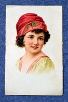 Antik litho képeslap   -  gyönyörű kislány portré , karácsonyi dísszel
