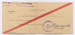 Óvóhelyre szóló belépési engedély 1944 - M. Kir. Honvédelmi Minisztérium