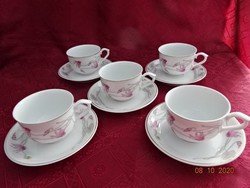 Hollóházi porcelán teáscsésze + alátét, rózsaszín virággal.  3 db együtt eladó Vanneki!